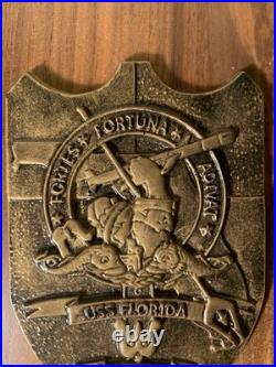 12 Bronze Challenge Coin Crest Submarine Wood Plaque USS Florida SSGN-728 Navy