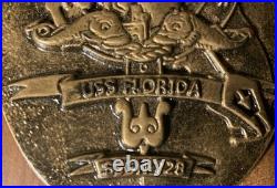 12 Bronze Challenge Coin Crest Submarine Wood Plaque USS Florida SSGN-728 Navy