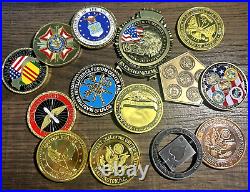 14 x Challenge Coins HUGE Lot Set USAF Navy FBI, NSA, MP Military Sniper & More