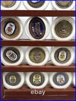 37 US Navy Challenge Coins and Display Case Coins Are Superb Condition JD