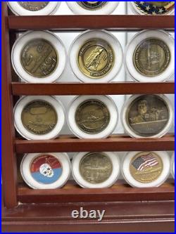 37 US Navy Challenge Coins and Display Case Coins Are Superb Condition JD
