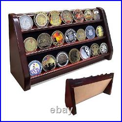 3 Row Challenge Coin Display Stand Rack Military Coin Holder Display Mahogany