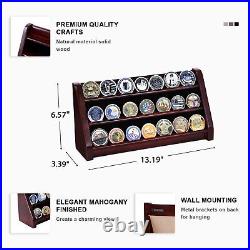 3 Row Challenge Coin Display Stand Rack Military Coin Holder Display Mahogany