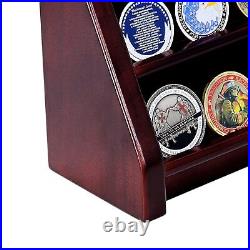 3 Row Challenge Coin Display Stand Rack Military Coin Holder Display Mahogany