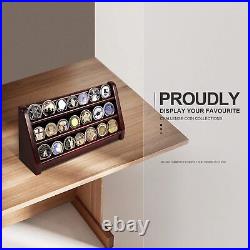 3 Row Challenge Coin Display Stand Rack Military Coin Holder Display Mahogany