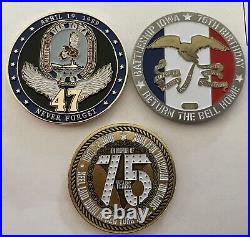 3 USS Iowa Challenge Coins Battleship BB-61, 75th Birthday, Turret 2 USN