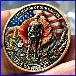 50 Pcs. US Military Veteran Challenge Coin Lest We Forget Army-Navy-USAF-USMC