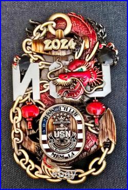 Amazing 3.5 Navy USN Chiefs Mess CPO Challenge Coin USS Chief (MCM-14) 2024
