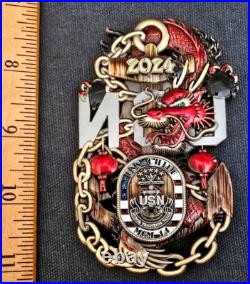 Amazing 3.5 Navy USN Chiefs Mess CPO Challenge Coin USS Chief (MCM-14) 2024