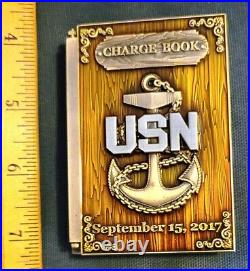 Amazing 3 Navy USN Chief CPO Pride Challenge Coin Hinged Chargebook Spawar OG