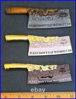 Amazing 3pc Set 4.5 USN Navy CS/MS Cleaver Rating Pride Challenge Coins