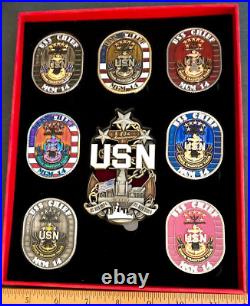 Amazing 8pc Set LE 3 Navy USN Chiefs Mess CPO Challenge Coin USS Chief (MCM-14)