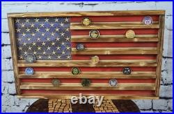American Flag Challenge Coin Display Handmade Wooden Military Coin Holder Rack