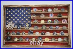 American Flag Challenge Coin Display Handmade Wooden Military Coin Holder Rack