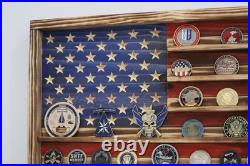 American Flag Challenge Coin Display Handmade Wooden Military Coin Holder Rack