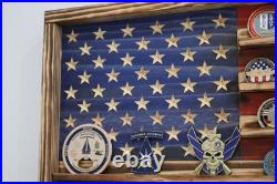 American Flag Challenge Coin Display Handmade Wooden Military Coin Holder Rack