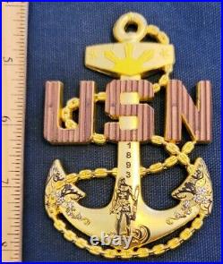 Awesome 3.5 Navy USN Chiefs Pride CPO Challenge Coin Anchor Gold