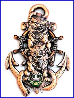 Awesome 3.5 Navy USN Chiefs Pride CPO Challenge Coin Okinawa Foo Dogs