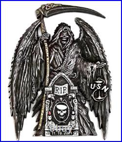 Awesome 3.5 USN Navy Chiefs Mess CPO Challenge Coin HSMWINGPAC Grim Reaper 128