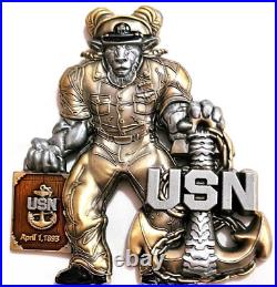 Awesome 3.5 USN Navy Chiefs Pride CPO Challenge Coin Backbone Khaki