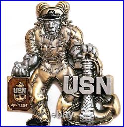 Awesome 3.5 USN Navy Chiefs Pride CPO Challenge Coin Backbone Khaki