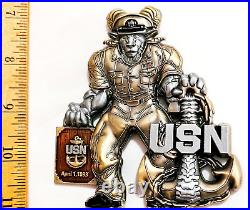 Awesome 3.5 USN Navy Chiefs Pride CPO Challenge Coin Backbone Khaki