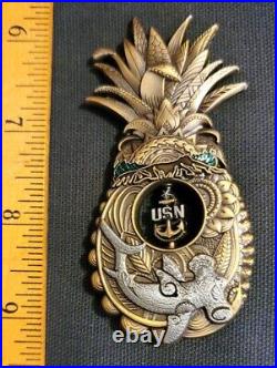 Awesome 3 Navy USN Chief CPO Mess Challenge Coin Hawaii Pineapple SCPO Spinner