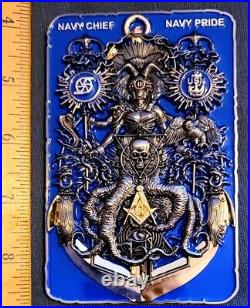 Awesome 4.5 Navy USN Chiefs Pride CPO Challenge Coin Blue Freemason Ace Card