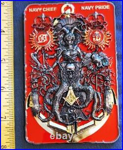 Awesome 4.5 Navy USN Chiefs Pride CPO Challenge Coin Red Freemason Ace Card