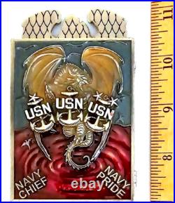 Awesome 4 USN Navy Chiefs Pride CPO Challenge Coin Anchor Holder