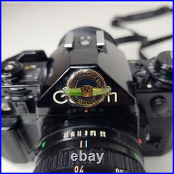 Canon A-1 SLR 35mm Film Camera 35-70mm f3.5-4.5 Lens Navy Challenge Coin Working