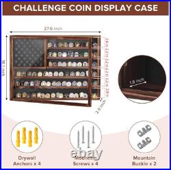 Challenge Coin Display Case, Lockable Military Coin Holder Cabinet with Removabl