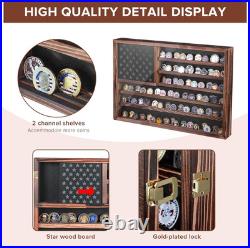 Challenge Coin Display Case, Lockable Military Coin Holder Cabinet with Removabl