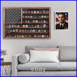 Challenge Coin Display Case, Lockable Military Coin Holder Cabinet with Removabl