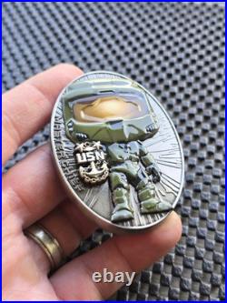 Halo Master Chief Oval Challenge Coin USN Joint Comm Marketplace Rare Promo Xbox Halo Master Chief Oval Challenge Coin USN Joint Comm Marketplace Rare Promo Xbox