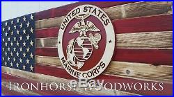 Handmade Rustic Army, Navy, Airforce, Marines Challenge Coin Display Flag Gift