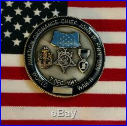 John W. Finn Navy Ww2 Medal Of Honor Challenge Coin, Pearl Harbor Item #6500