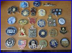 Lot of 26 Challenge Coins USN CPO USAF CIA Special Forces Navy Seals POTUS