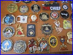 Lot of 64 New Challenge Coins USN CPO USAF Army CIA SF MP's Navy Seals POTUS