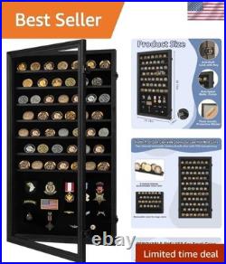 Military Challenge Coin Display Case Lockable Cabinet Holder Shadow Box with