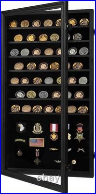 Military Challenge Coin Display Case Lockable Cabinet Holder Shadow Box with