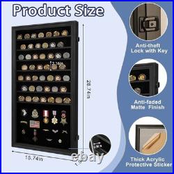 Military Challenge Coin Display Case Lockable Cabinet Holder Shadow Box with