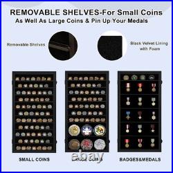 Military Challenge Coin Display Case Lockable Cabinet Holder Shadow Box with