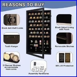 Military Challenge Coin Display Case Lockable Cabinet Holder Shadow Box with