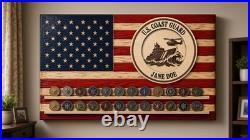 Military Challenge Coin Holder Wood American Flag Display Personalized Name Gift