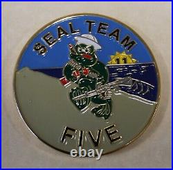 Naval Special Warfare SEAL Team 5 / Five Glitter Gold Navy Challenge Coin Five