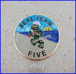 Naval Special Warfare SEAL Team 5 / Five Gold & Blue Large Navy Challenge Coin