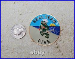 Naval Special Warfare SEAL Team 5 / Five Gold & Blue Large Navy Challenge Coin