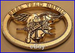 Naval Special Warfare SEAL Team 7 Glod Plated Oval Navy Challenge Coin / Seven