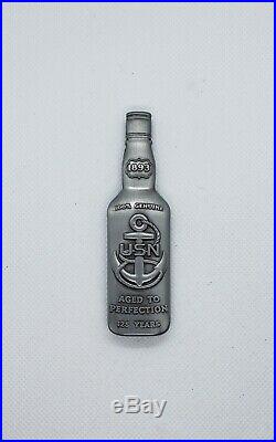 Navy CPO Chief Challenge Coin SAILOR JERRY SLVR Bottle nypd msg ONLY 50 MADE